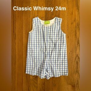 Classic Whimsy Blue Gingham Kids sleeveless romper, gender neutral
